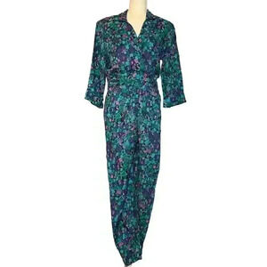 DVF Vintage Jumpsuit 80s Retro Romper 8 M Rayon Button Wrap Printed Pockets 90s